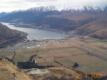 View coming down from the remarkables over Queenstown airport with Q/Town in the background